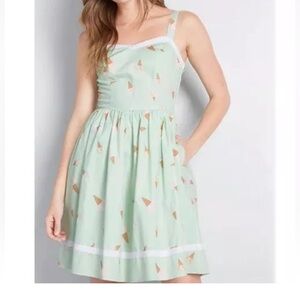 ModCloth Mint Green Ice Cream Print summer dress size L